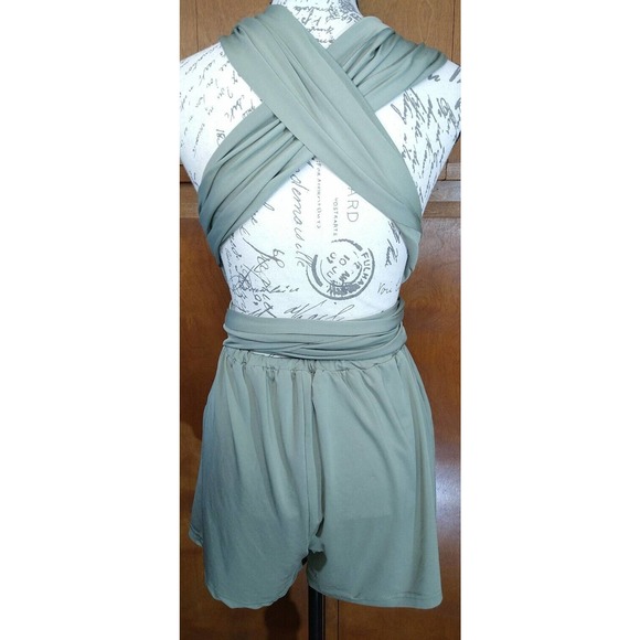 🌈 Yoin Your Inspiration Olive Green Chiffon Wrap Romper Size XS - Picture 4 of 4